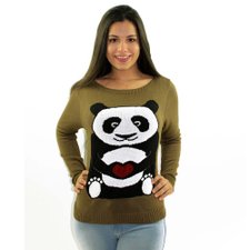 Suéter Feminino Caqui Manga Longa Estampado Suéter Feminino Caqui Manga Longa Estampado