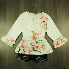 Blusa Manga Longa Feminina Floral Com Pingente Blusa Manga Longa Feminina Floral Com Pingente
