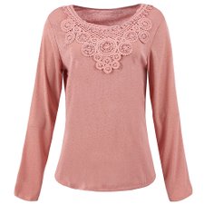Blusa Rosa Feminina Decote Rendado E Bordado Em Pérolas Blusa Rosa Feminina Decote Rendado E Bordado Em Pérolas