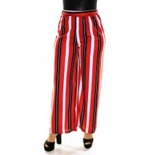 Calça Pantalona Listrada Vermelha Com Cordão De Amarração Calça Pantalona Listrada Vermelha Com Cordão De Amarração
