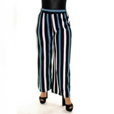 Calça Pantalona Feminina Listrada Com Cordão De Amarração Calça Pantalona Feminina Listrada Com Cordão De Amarração
