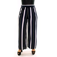 Calça Pantalona Listrada Azul Escuro Com Cordão De Amarração Calça Pantalona Listrada Azul Escuro Com Cordão De Amarração