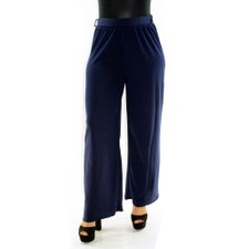 Calça Azul Escuro Pantalona Lisa Com Cordão De Amarração Calça Azul Escuro Pantalona Lisa Com Cordão De Amarração