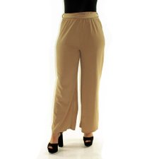 Calça Feminina Caqui Pantalona Lisa Com Cordão De Amarração Calça Feminina Caqui Pantalona Lisa Com Cordão De Amarração