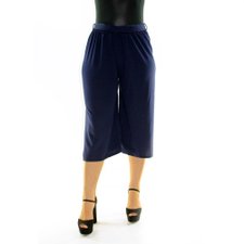 Calça Feminina Pantacourt Azul Lisa Com Cordão De Amarração Calça Feminina Pantacourt Azul Lisa Com Cordão De Amarração