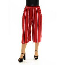 Calça Pantacourt Vinho Listrada Com Cordão De Amarração Calça Pantacourt Vinho Listrada Com Cordão De Amarração