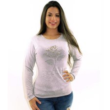 Blusa Manga Longa Cinza Bordada Com Spikes E Pérolas Blusa Manga Longa Cinza Bordada Com Spikes E Pérolas