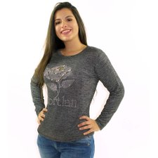 Blusa Manga Longa Preta Bordada Com Spikes E Pérolas Blusa Manga Longa Preta Bordada Com Spikes E Pérolas
