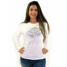 Blusa Manga Longa Branca Bordada Com Spikes E Pérolas Blusa Manga Longa Branca Bordada Com Spikes E Pérolas