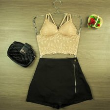 Cropped Top Nude Rendado Al A Transpassada Compre Agora Feira