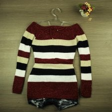 Blusa Feminina Tricot Lã Listrada Ombro A Ombro Blusa Feminina Tricot Lã Listrada Ombro A Ombro