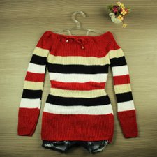 Blusa Vermelha Tricot Lã Listrada Ombro A Ombro Blusa Vermelha Tricot Lã Listrada Ombro A Ombro