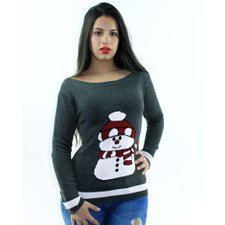 Blusa Cinza Escuro Manga Longa Estampa Frontal Blusa Cinza Escuro Manga Longa Estampa Frontal