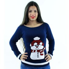 Blusa Azul Manga Longa Estampa Frontal Blusa Azul Manga Longa Estampa Frontal
