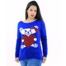 Blusa Feminina Azul Manga Longa De Tricot Blusa Feminina Azul Manga Longa De Tricot