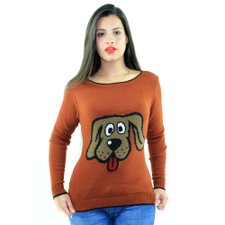 Blusa Feminina Marrom De Tricot Estampada Blusa Feminina Marrom De Tricot Estampada