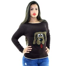 Blusa Feminina Café De Tricot Estampada Blusa Feminina Café De Tricot Estampada