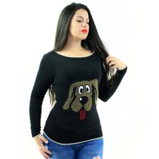 Blusa Feminina Preto De Tricot Estampada Blusa Feminina Preto De Tricot Estampada