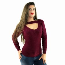 Suéter Roxo Feminino De Tricot Gola Choker Suéter Roxo Feminino De Tricot Gola Choker
