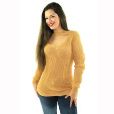 Suéter Caqui Feminino De Tricot Gola Choker Suéter Caqui Feminino De Tricot Gola Choker