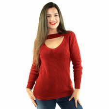 Suéter Vermelho Feminino De Tricot Gola Choker Suéter Vermelho Feminino De Tricot Gola Choker