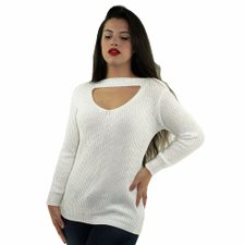 Suéter Branco Feminino De Tricot Gola Choker Suéter Branco Feminino De Tricot Gola Choker