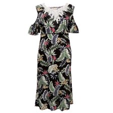 Vestido Longo Feminino Floral Plus Size Ombro Vazado Vestido Longo Feminino Floral Plus Size Ombro Vazado