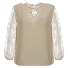 Blusa Feminina Choker Plus Size Manga Longa Com Tule Rendado Blusa Feminina Choker Plus Size Manga Longa Com Tule Rendado