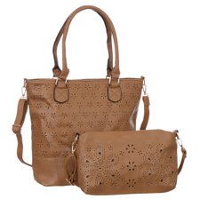 Kit 2 Bolsas Feminina Ombro + Transversal Com Detalhes Vazados Kit 2 Bolsas Feminina Ombro + Transversal Com Detalhes Vazados