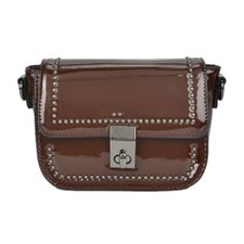 Bolsa Feminina De Verniz Com Tachas E Botão De Trava Bolsa Feminina De Verniz Com Tachas E Botão De Trava