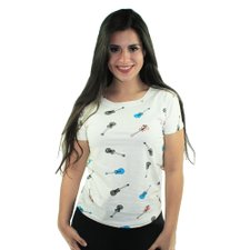 Blusa Camiseta Baby Look Feminina Estampa De Violão Blusa Camiseta Baby Look Feminina Estampa De Violão