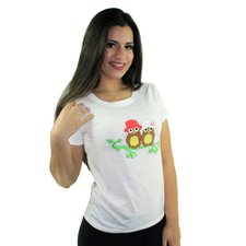 Blusa Camiseta Feminina Baby Look Estampa De Coruja Felpudo Blusa Camiseta Feminina Baby Look Estampa De Coruja Felpudo