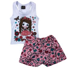 Conjunto Infantil Regata Estampa Com Glitter + Short Floral Conjunto Infantil Regata Estampa Com Glitter + Short Floral