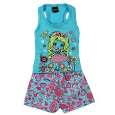 Conjunto Infantil Azul Claro Regata Com Glitter + Short Floral Conjunto Infantil Azul Claro Regata Com Glitter + Short Floral
