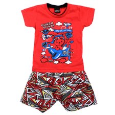 Conjunto Infantil Vermelho Camiseta + Short Estampado Masculino Conjunto Infantil Vermelho Camiseta + Short Estampado Masculino