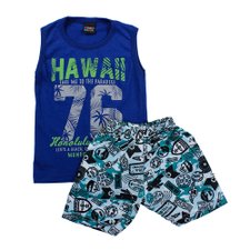 Conjunto Infantil Regata Tropical + Short Estampado Azul Escuro Conjunto Infantil Regata Tropical + Short Estampado Azul Escuro