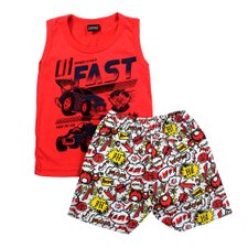Conjunto Infantil Masculino Regata Tropical + Short Estampado Vermelho Conjunto Infantil Masculino Regata Tropical + Short Estampado Vermelho