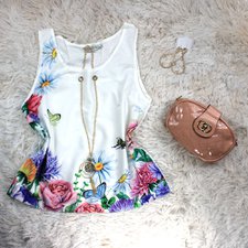 Blusa Regata Com Pingente Floral Feminina Blusa Regata Com Pingente Floral Feminina
