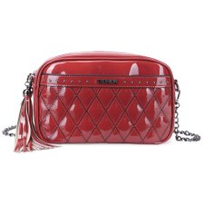 Bolsa Transversal De Verniz Em Matelassê Com Tachas E Tassel Bolsa Transversal De Verniz Em Matelassê Com Tachas E Tassel