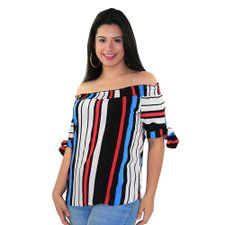 Blusa Ciganinha Listrada Manga Curta Com Amarração Blusa Ciganinha Listrada Manga Curta Com Amarração