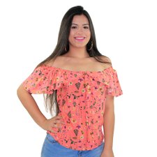 Blusa Feminina Ciganinha Floral Com Babado E Amarração Blusa Feminina Ciganinha Floral Com Babado E Amarração