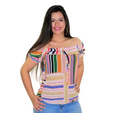 Blusa Ciganinha Feminina Listrada Com Amarração Manga Curta Blusa Ciganinha Feminina Listrada Com Amarração Manga Curta