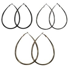 Kit 3 Brincos Feminino Argola Oval Grande Metálico Kit 3 Brincos Feminino Argola Oval Grande Metálico