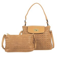 Kit 2 Bolsas Ombro + Transversal Com Detalhes Vazados Feminina Kit 2 Bolsas Ombro + Transversal Com Detalhes Vazados Feminina