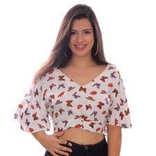 Cropped Feminino Estampa De Coração Com Amarração Traseira Cropped Feminino Estampa De Coração Com Amarração Traseira