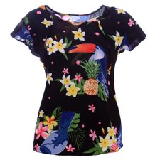 Blusa Bata Feminina Floral Manga Curta Com Amarração Blusa Bata Feminina Floral Manga Curta Com Amarração