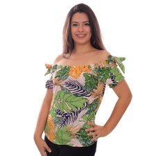Blusa Ciganinha Floral Decote Ombro A Ombro Com Amarração Blusa Ciganinha Floral Decote Ombro A Ombro Com Amarração