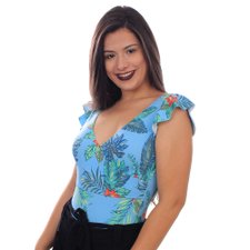 Body Suplex Floral Decote Transpassado Com Manga Curta Body Suplex Floral Decote Transpassado Com Manga Curta