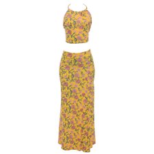 Conjunto Feminino Amarelo Saia Longa E Cropped Frente Única Conjunto Feminino Amarelo Saia Longa E Cropped Frente Única