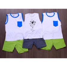 Kit 3 Conjuntinhos Infantis Estampados Com Regatas + Shorts Kit 3 Conjuntinhos Infantis Estampados Com Regatas + Shorts